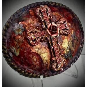 Resin Cross Belt Buckle | Upcycled Rosary, Western Bling